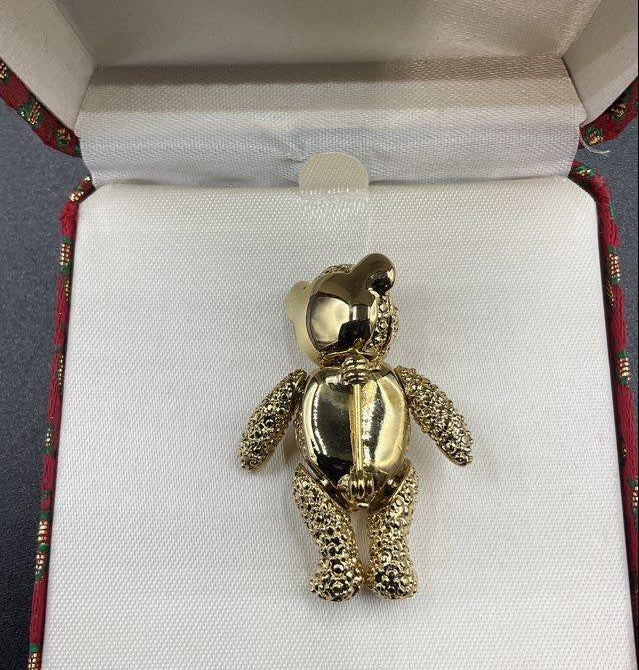 Napier Gold-Tone Articulated Teddy Bear Brooch with Rhinestone Eyes