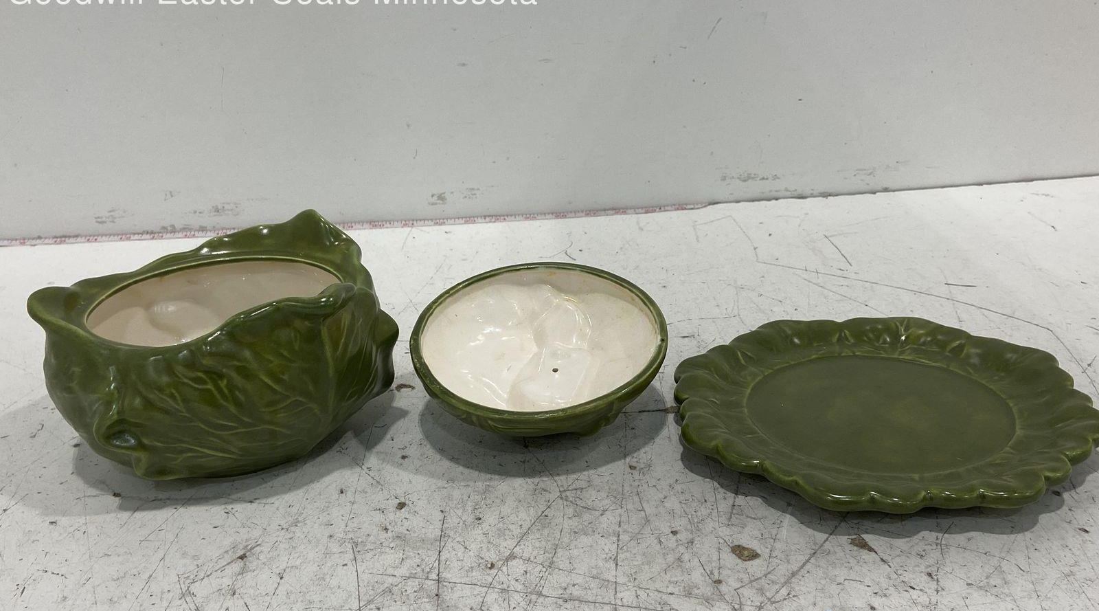 Holland Cabbage Head Shaped Ceramic Soup Tureen with Underplate