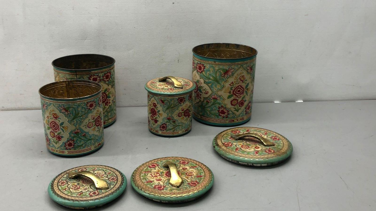 Vintage Floral Metal Kitchen Canister Set, Made in Holland, 4-Piece Lot