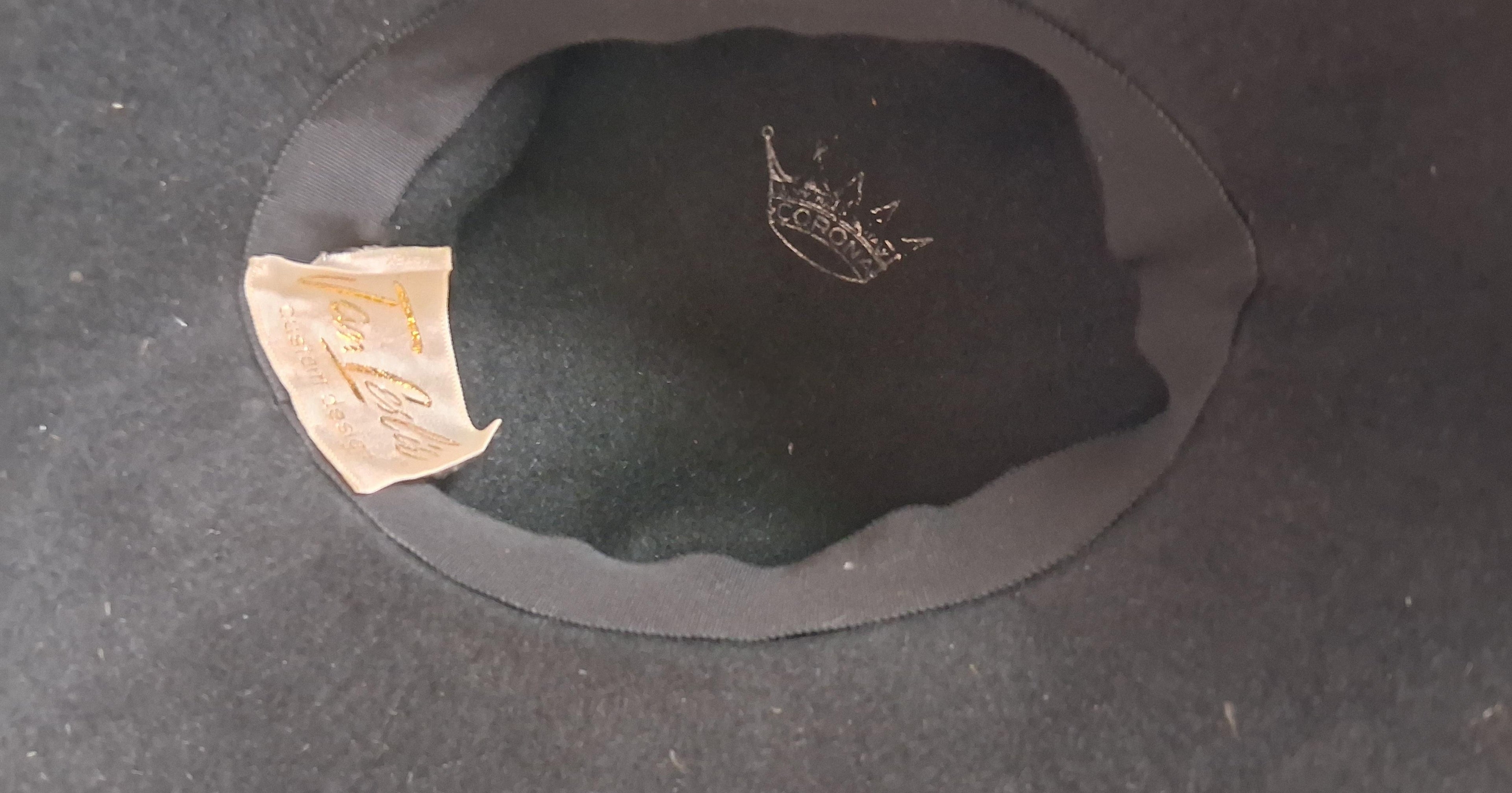 Vintage Jan Leslie Custom Design Black Velvet Hat with Feather Trim