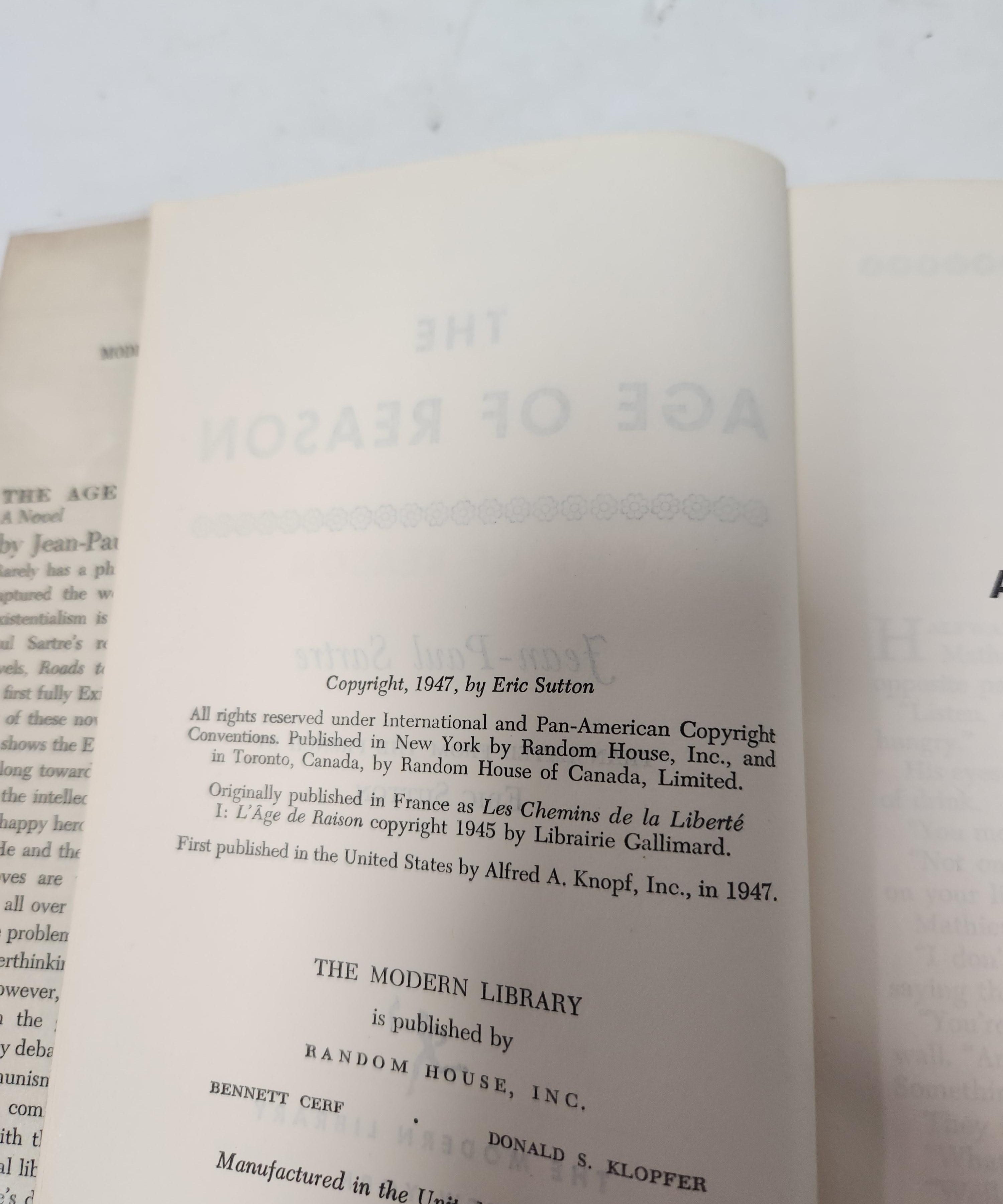 The Age of Reason by Jean-Paul Sartre (Modern Library Edition)