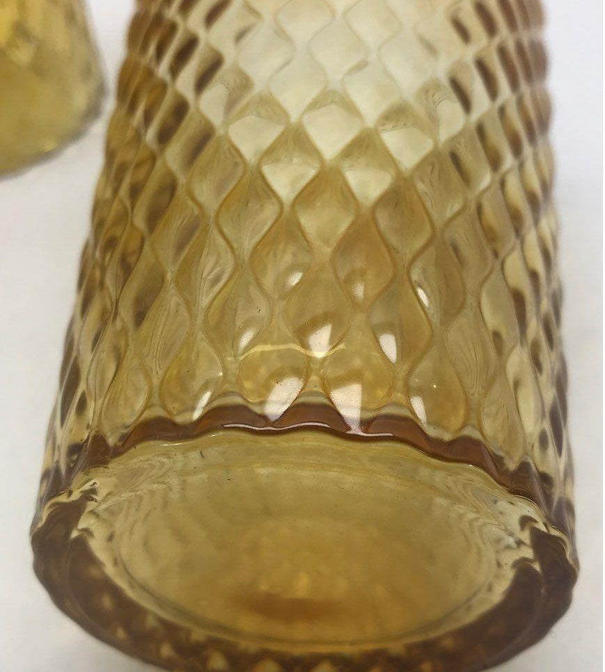 Vintage Amber Diamond Optic Drinking Glasses Set of 4 Textured Tumbler Cups