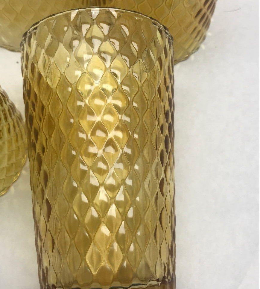 Vintage Amber Diamond Optic Drinking Glasses Set of 4 Textured Tumbler Cups