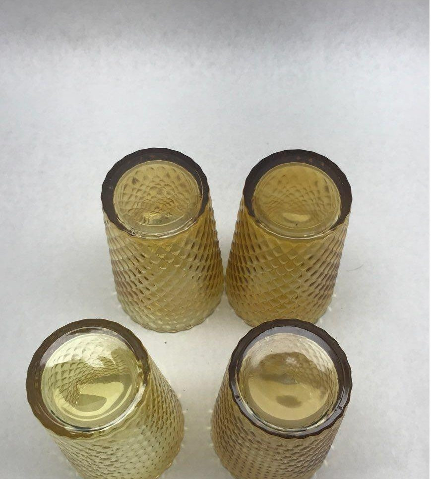Vintage Amber Diamond Optic Drinking Glasses Set of 4 Textured Tumbler Cups