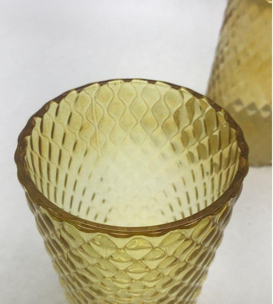 Vintage Amber Diamond Optic Drinking Glasses Set of 4 Textured Tumbler Cups