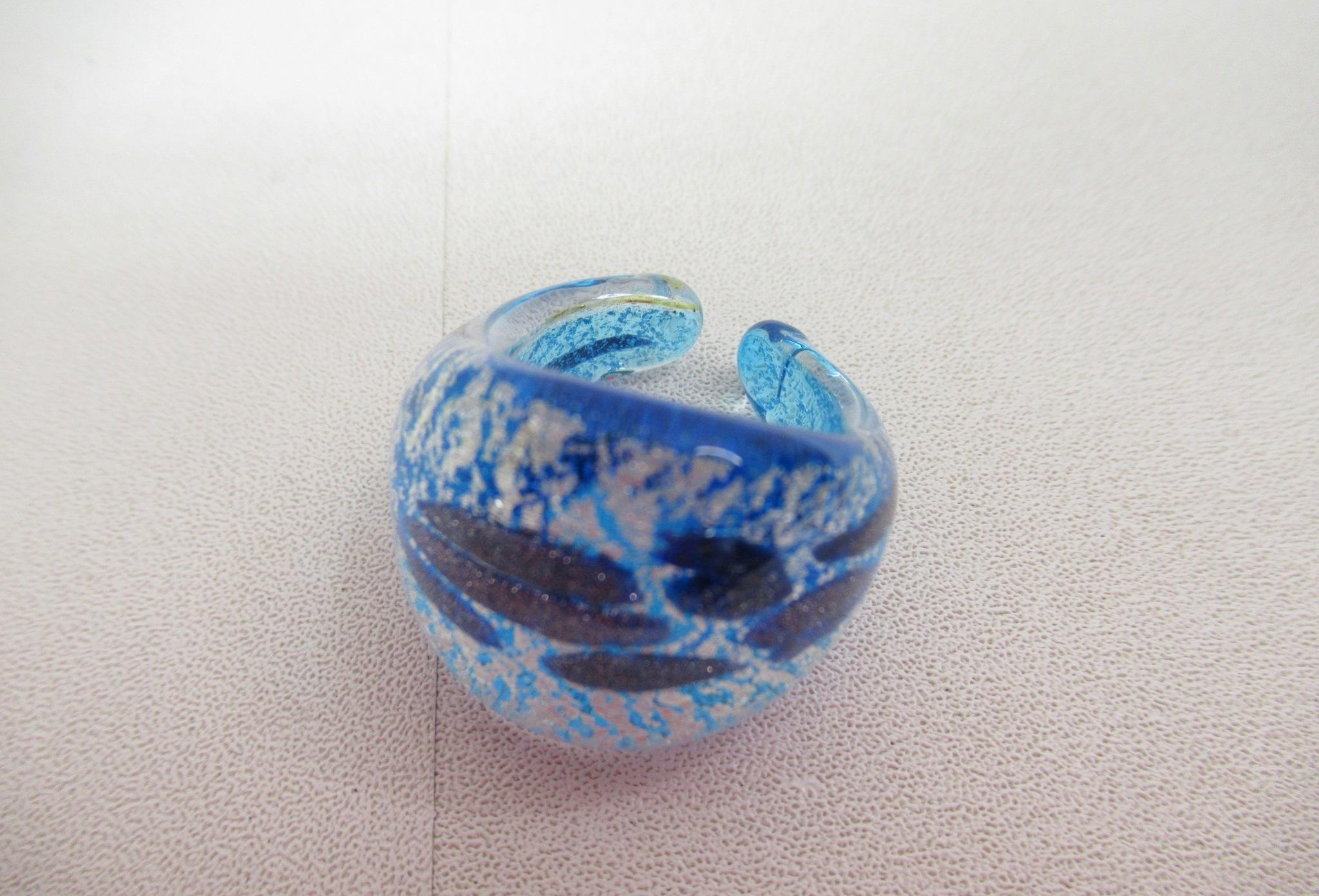 Vintage Antica Murrina Venezia Blue Murano Style Art Glass Statement Ring Size 6 with Original Box