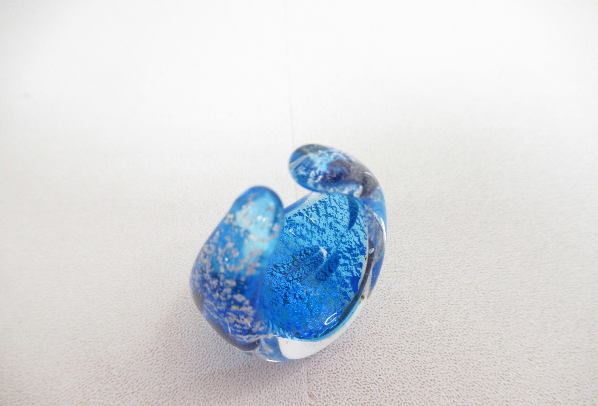 Vintage Antica Murrina Venezia Blue Murano Style Art Glass Statement Ring Size 6 with Original Box