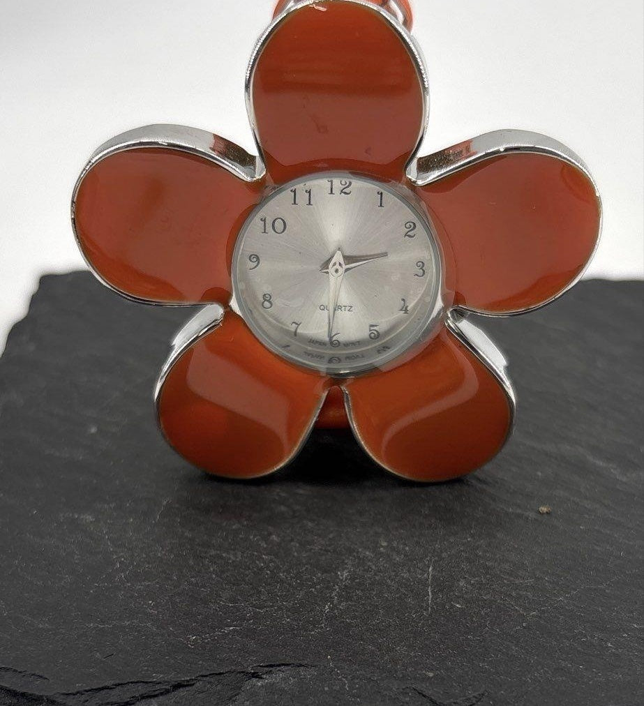 Daisy Flower Orange Leather Band Women's Watch (For Repair or Parts)