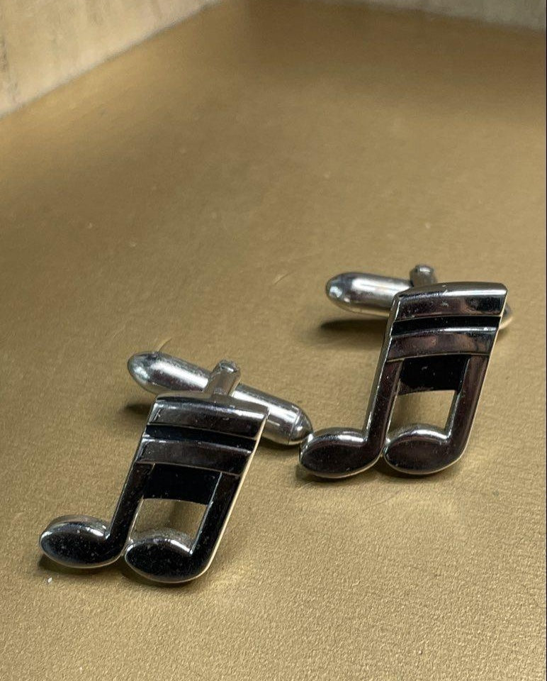 Music Note Cufflinks Silver Tone Musical Theme Toggle Back Jewelry