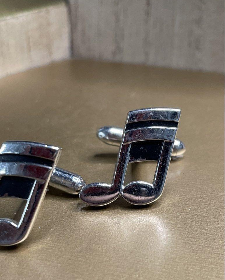 Music Note Cufflinks Silver Tone Musical Theme Toggle Back Jewelry