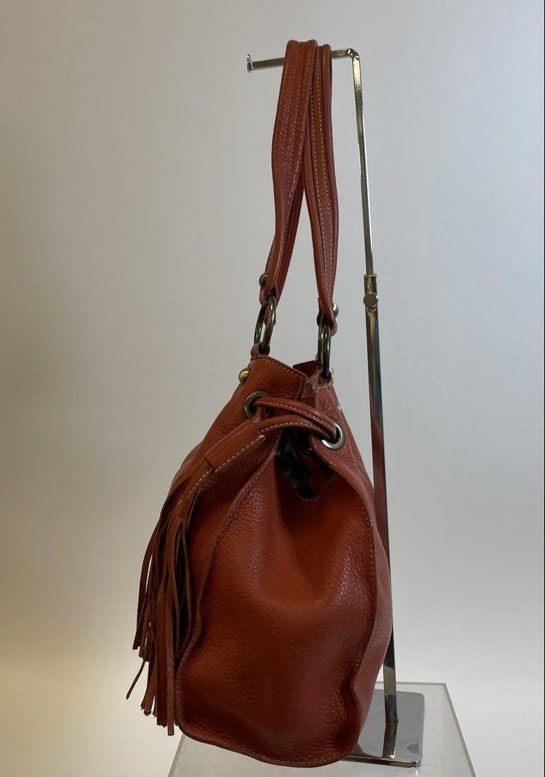 Nordstrom Orange Leather Hobo Bag with Tassel, Pebbled Shoulder Bag in Burnt Orange