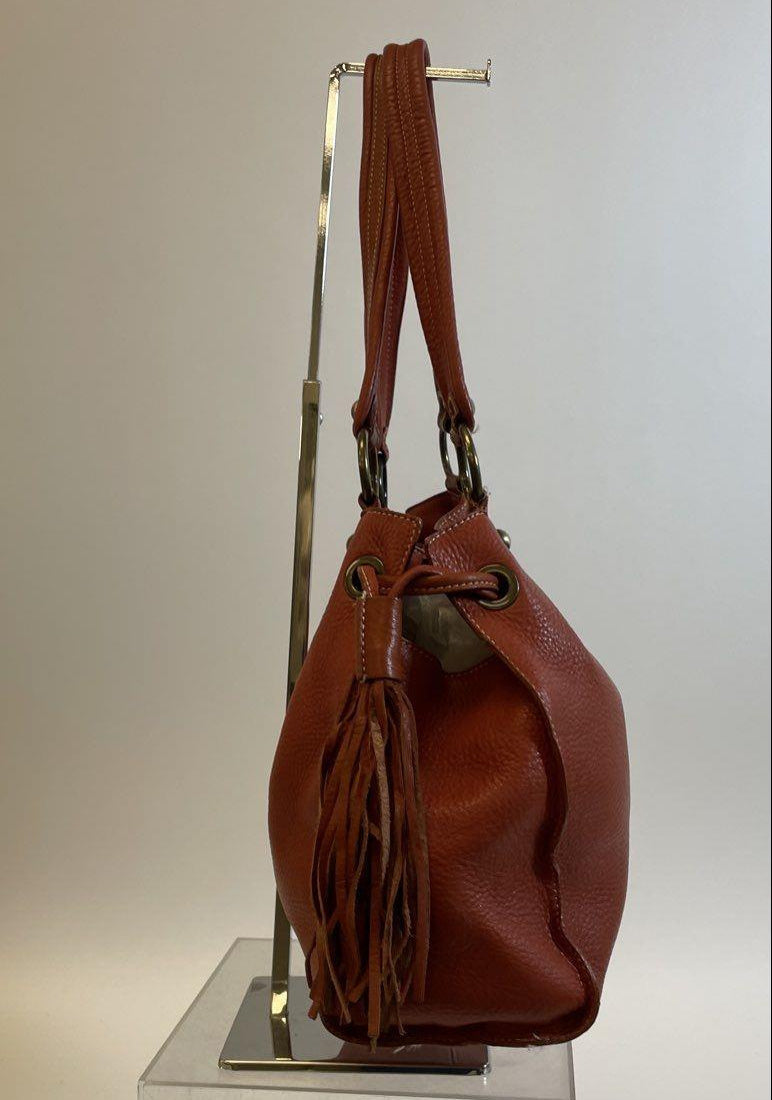 Nordstrom Orange Leather Hobo Bag with Tassel, Pebbled Shoulder Bag in Burnt Orange