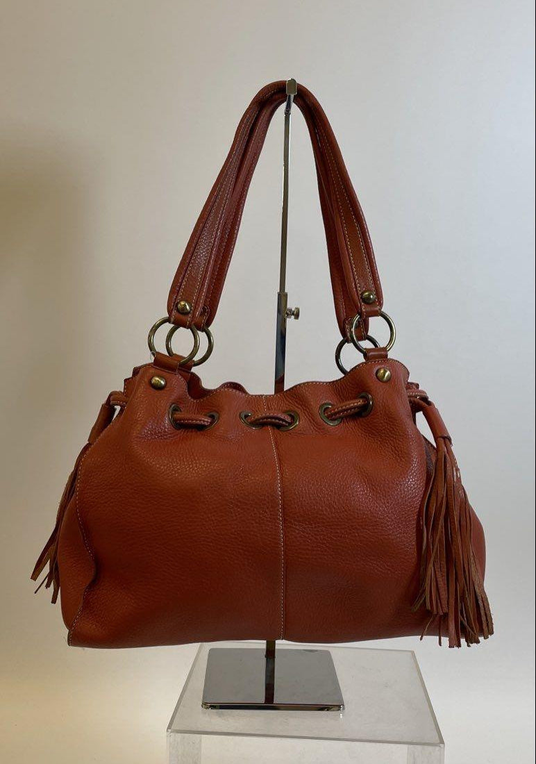 Nordstrom Orange Leather Hobo Bag with Tassel, Pebbled Shoulder Bag in Burnt Orange