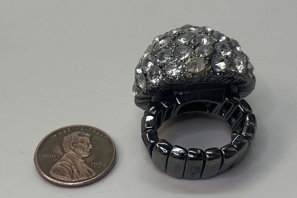 Vintage Silver Tone Rhinestone Dome Ring Adjustable 33g