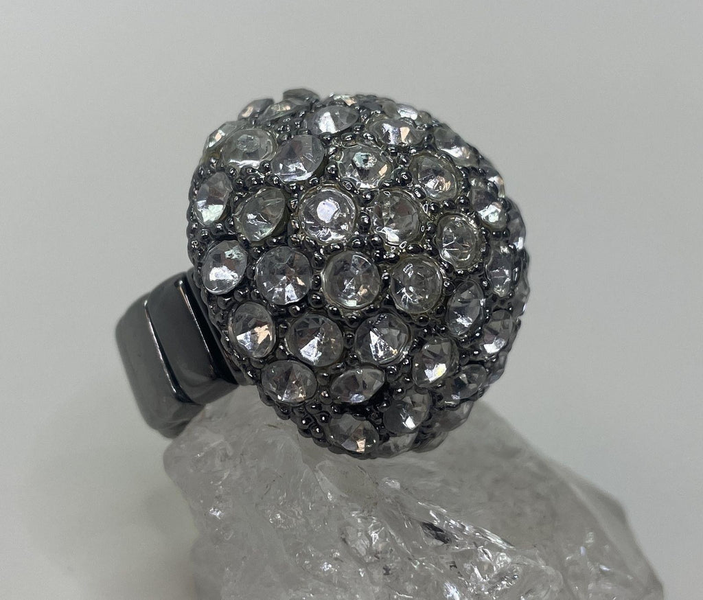 Vintage Silver Tone Rhinestone Dome Ring Adjustable 33g