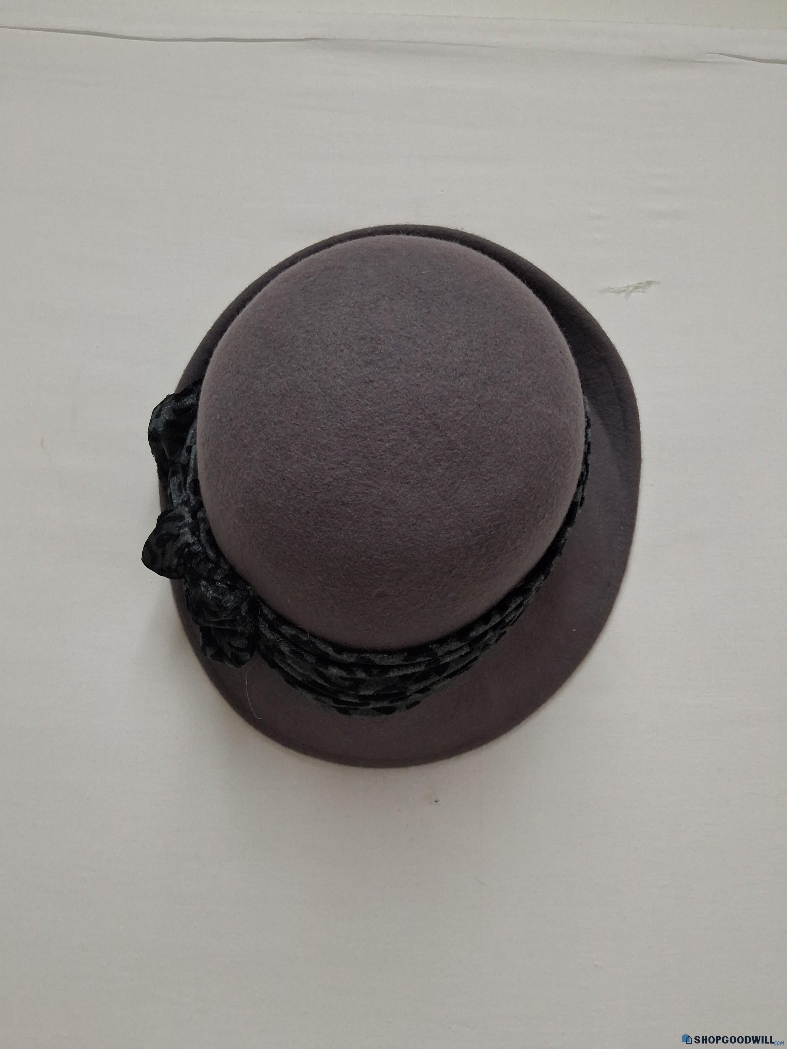 Scala Pronto Wool Felt Cloche Hat with Leopard-Print Ribbon, Soft Gray Vintage-Style Women’s Hat
