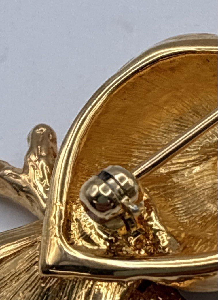 Vintage Swarovski Gold Tone Crystal Owl Brooch Black Enamel Figural Pin