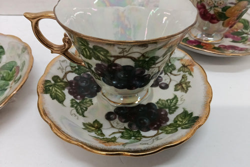 (SOLD) Ucagco Japan Fruit-Themed Tea Cups and Saucers Set of 4