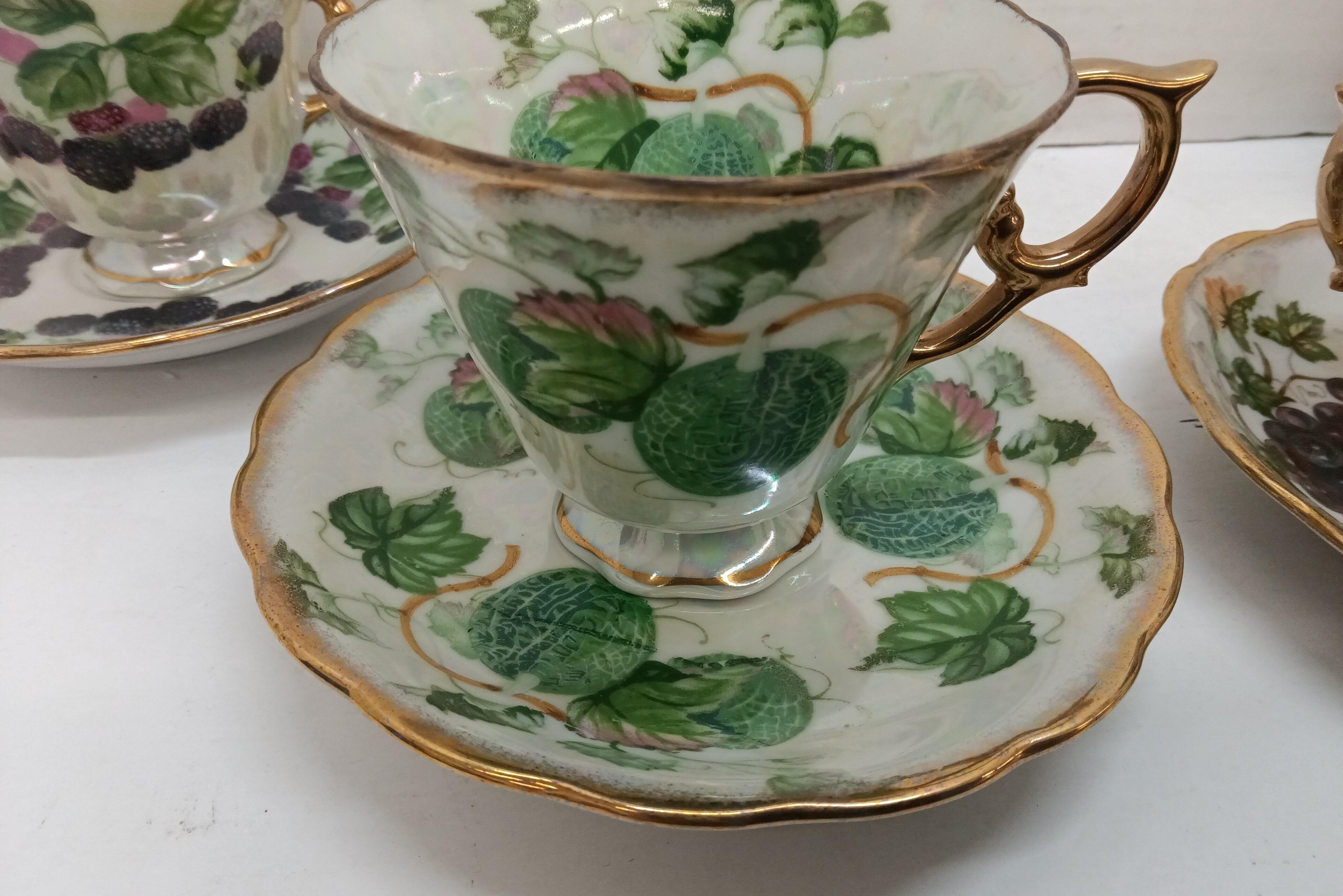(SOLD) Ucagco Japan Fruit-Themed Tea Cups and Saucers Set of 4