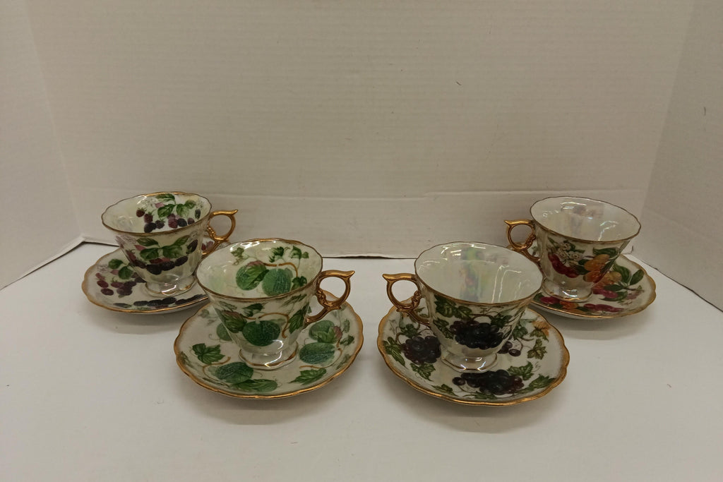 (SOLD) Ucagco Japan Fruit-Themed Tea Cups and Saucers Set of 4