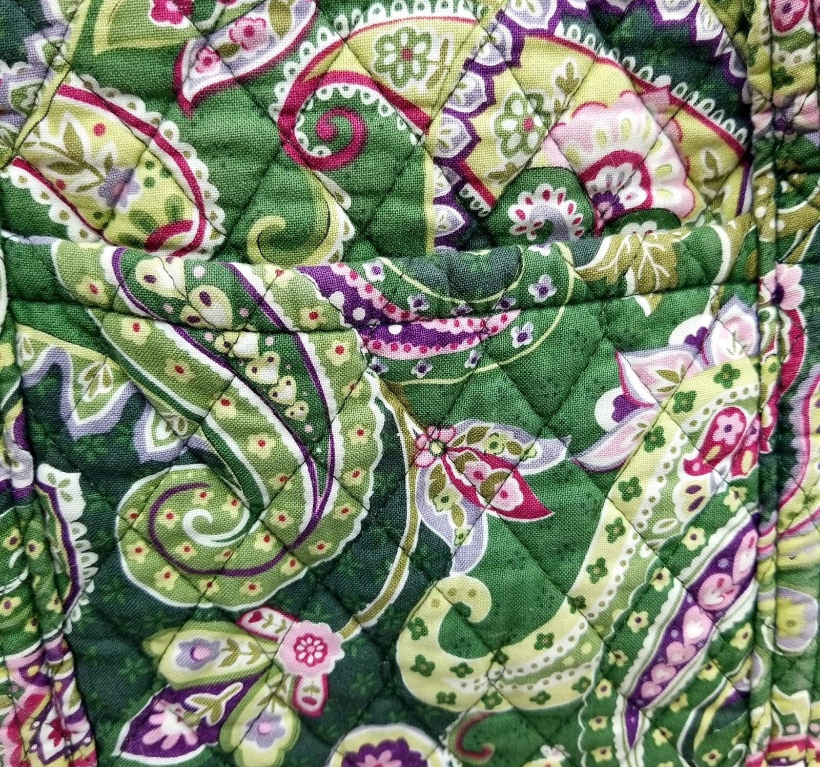 Vera Bradley Quilted Paisley Fabric Shoulder Tote Bag Green Multicolor