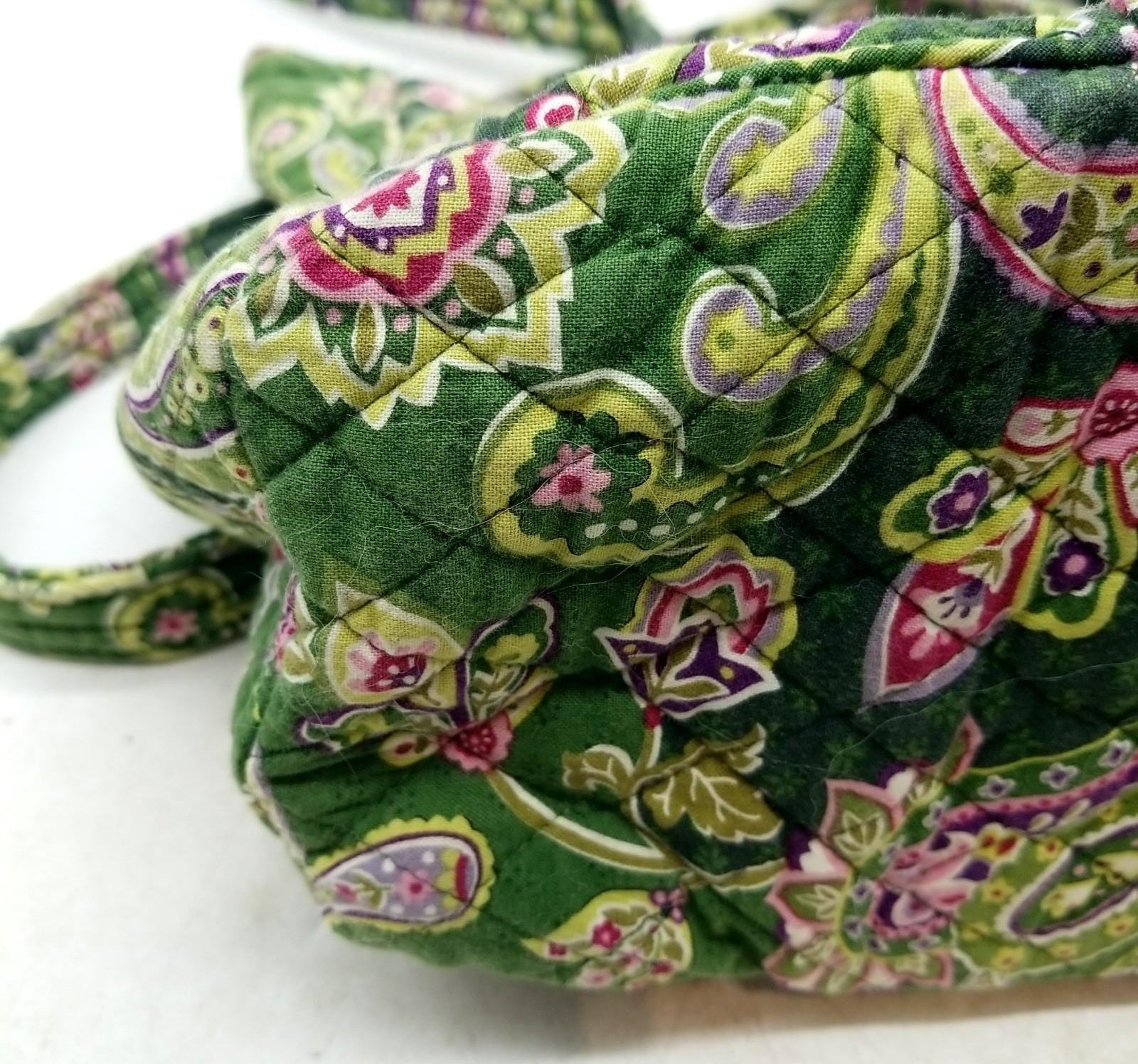 Vera Bradley Quilted Paisley Fabric Shoulder Tote Bag Green Multicolor