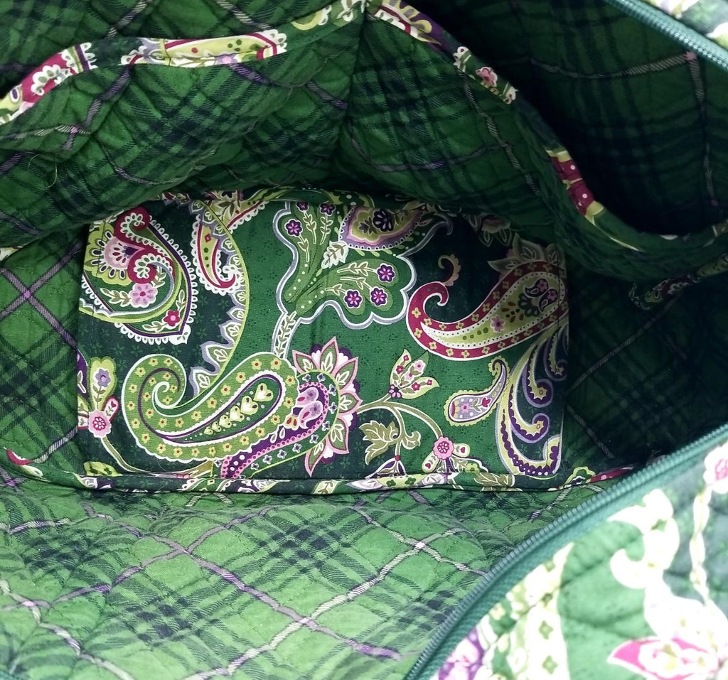 Vera Bradley Quilted Paisley Fabric Shoulder Tote Bag Green Multicolor
