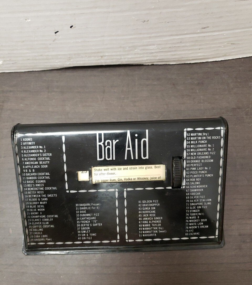 Vintage Bar Aid Drink Recipe Selector, Working Cocktail Guide Barware Display Piece