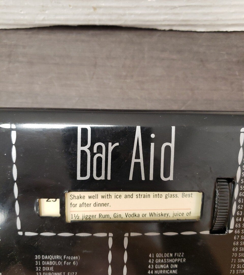 Vintage Bar Aid Drink Recipe Selector, Working Cocktail Guide Barware Display Piece