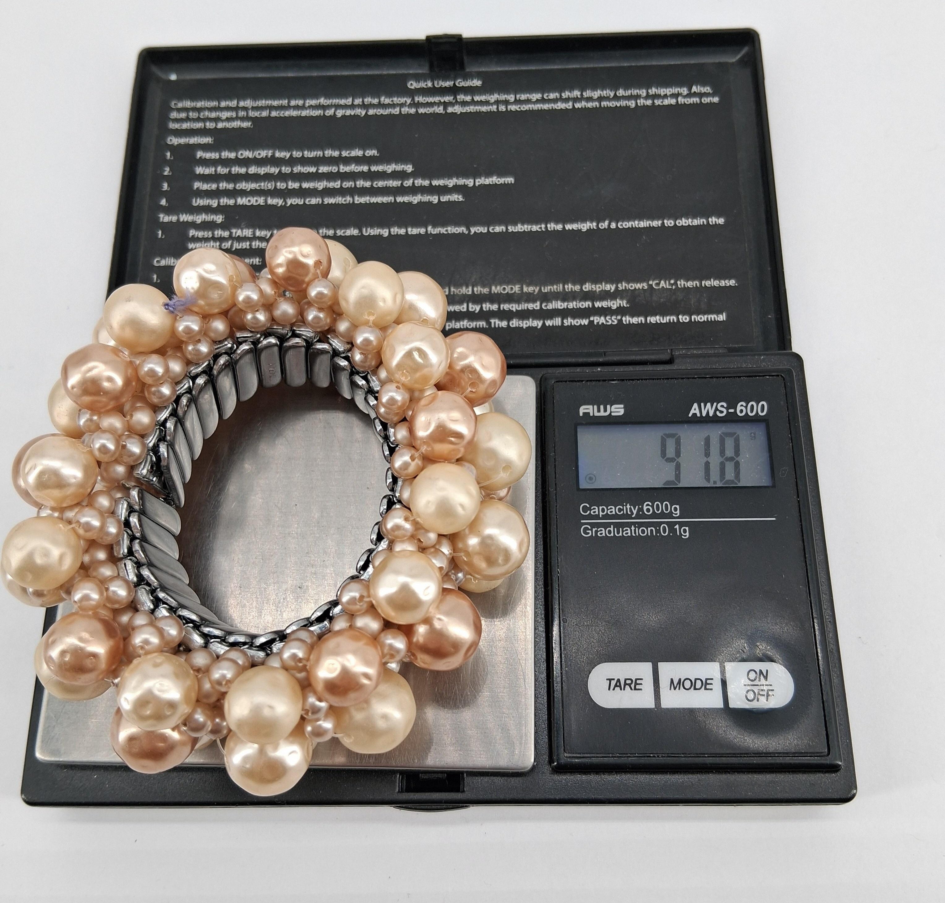 Vintage Cream Faux Pearl and Glass Seed Bead Stretch Bracelet, 91.8g
