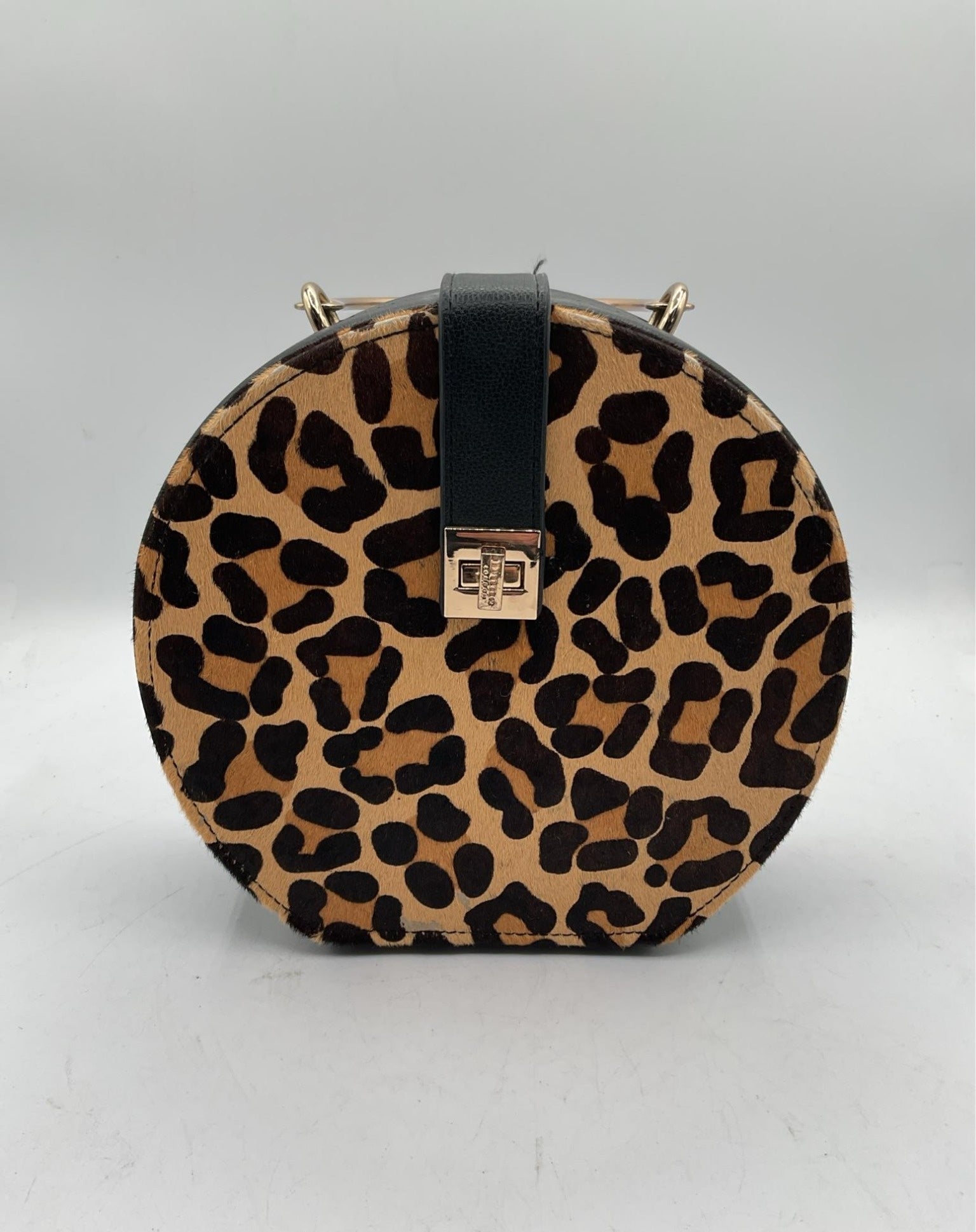 Dune London Circular Leopard Print Handbag Black Strap Round Crossbody Purse