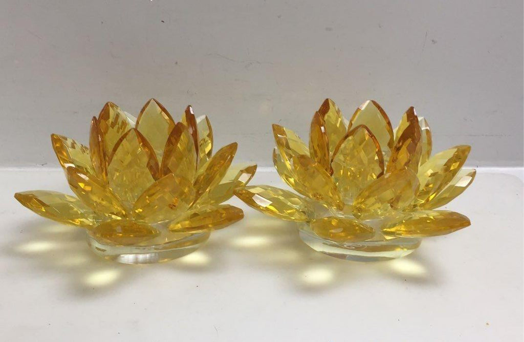 3-Pc Sorelle Yellow Glass Flower Candle Holders