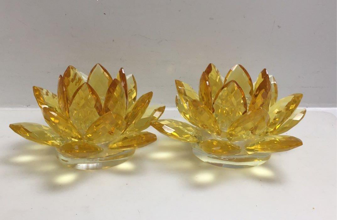 3-Pc Sorelle Yellow Glass Flower Candle Holders