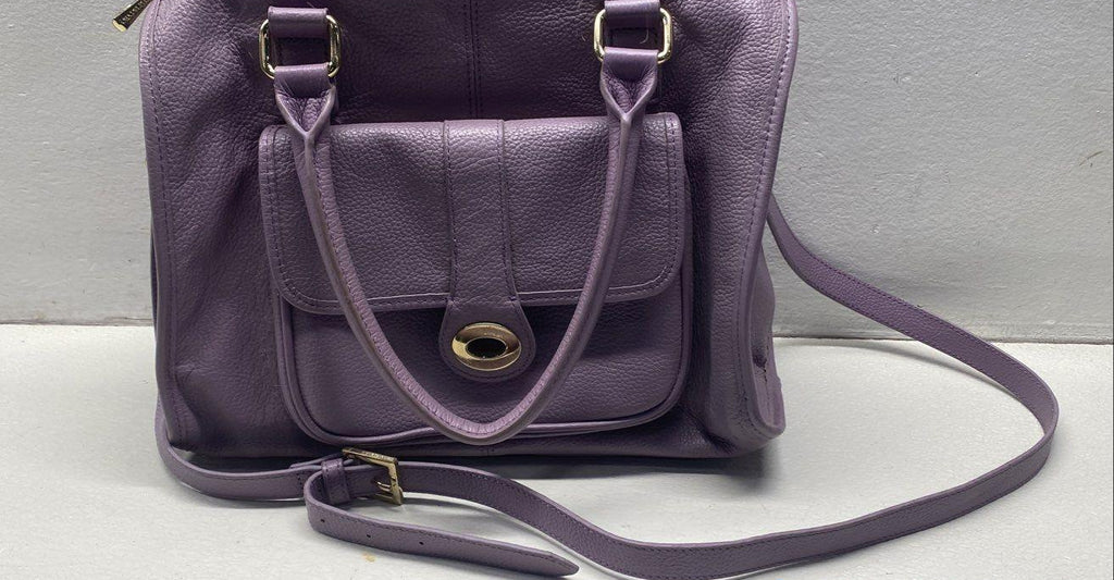 Ora Delphine Purple Pebbled Leather Satchel Crossbody Bag with Gold Hardware | Medium Everyday Handbag