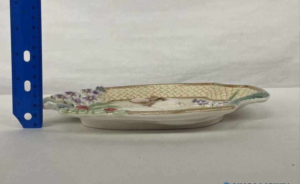Fitz and Floyd Essentials Botanical Bunny Canape Plate | Rabbit Garden Serving Dish