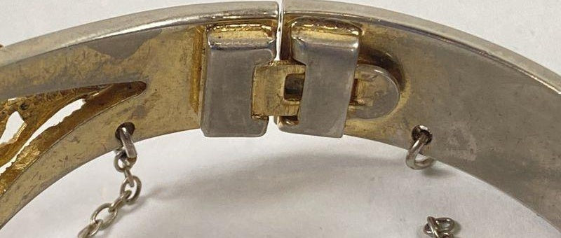 Whiting and Davis Vintage Gold Tone Intaglio Portrait Cameo Hinged Bracelet