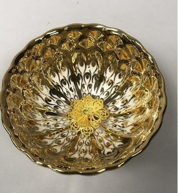 Peacock Gold Silver Multicolor Ceramic Cup Set of 2 in Box | 3.5" Decorative Trinket Bowls