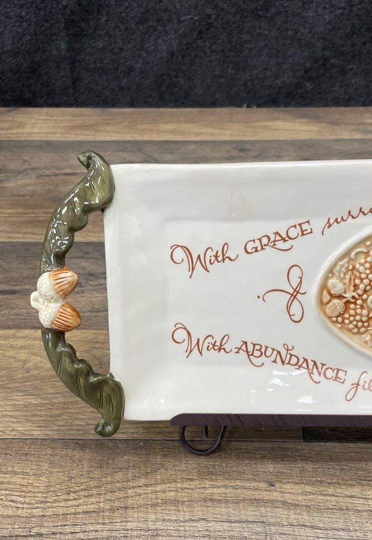 Traditions by Amscan Harvest Blessing Ceramic Serving Tray 17" with Stand, 2-Piece Set