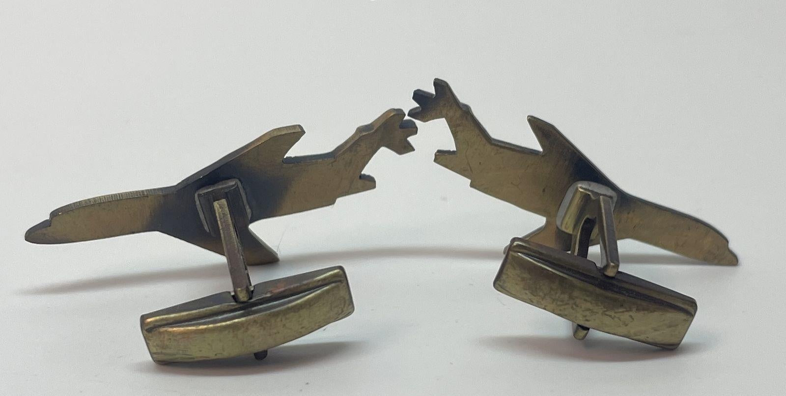 Bronze Tone Airplane Cufflinks and Tie Clip Set 13.5g