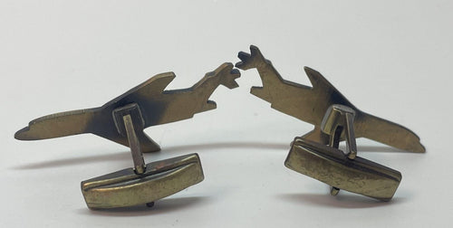 Bronze Tone Airplane Cufflinks and Tie Clip Set 13.5g