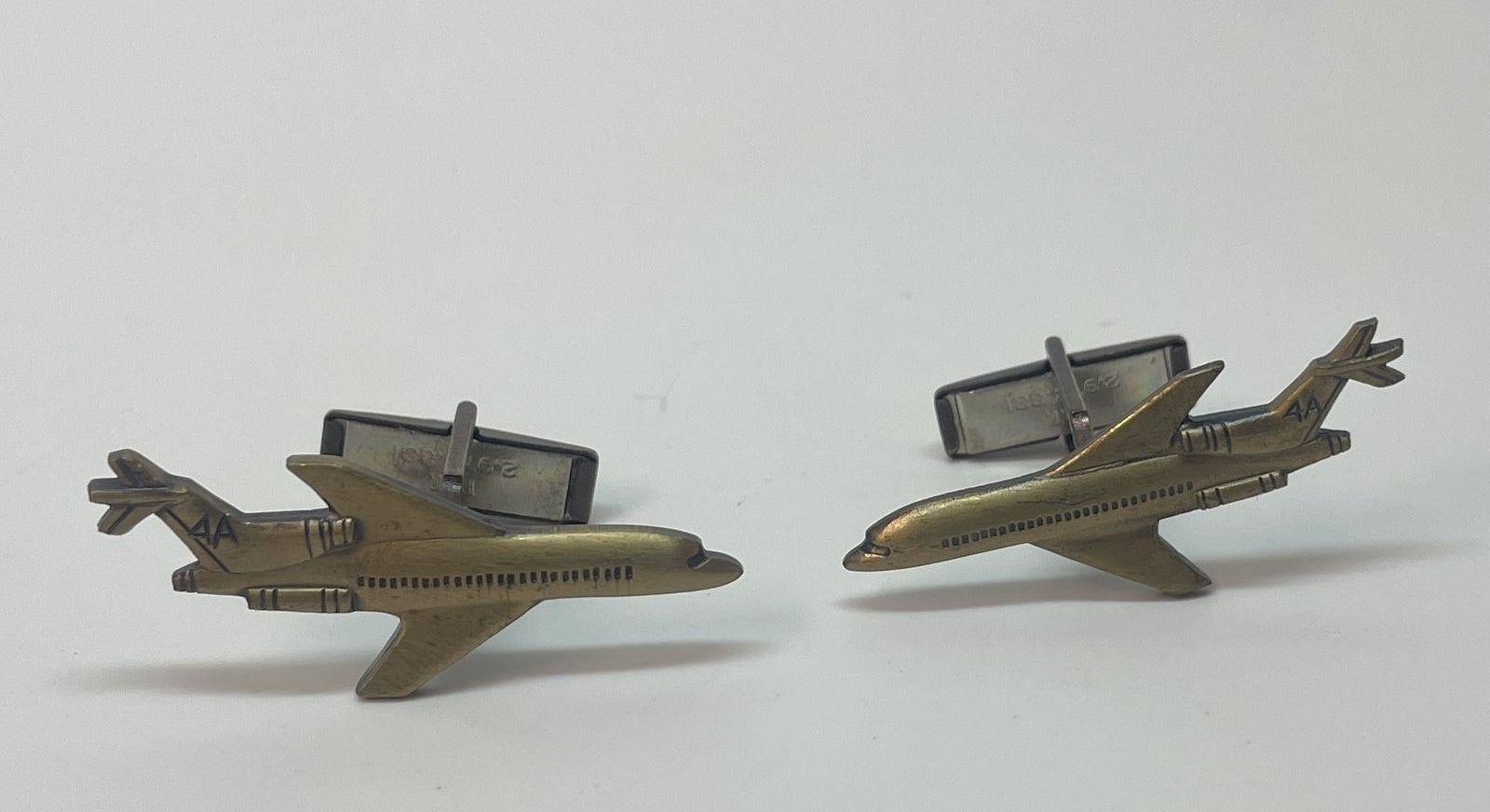 Bronze Tone Airplane Cufflinks and Tie Clip Set 13.5g