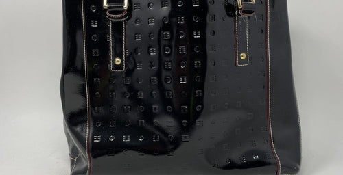 Arcadia Black Patent Leather Shoulder Bag, Embossed Designer Tote with Interior Pockets