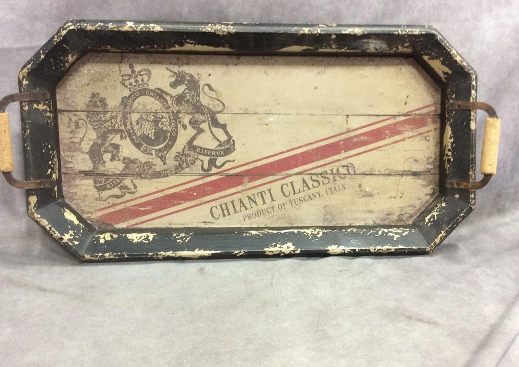 Vintage Chianti Classico Rustic Double Handle Serving Tray, Italian Wine Bar Decor