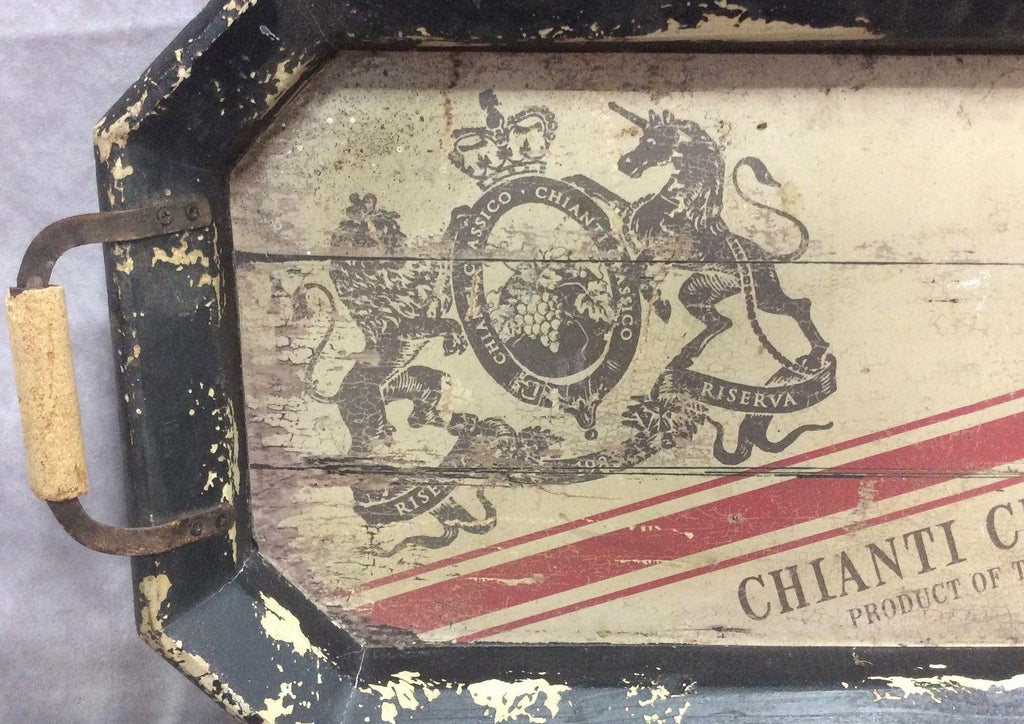 Vintage Chianti Classico Rustic Double Handle Serving Tray, Italian Wine Bar Decor