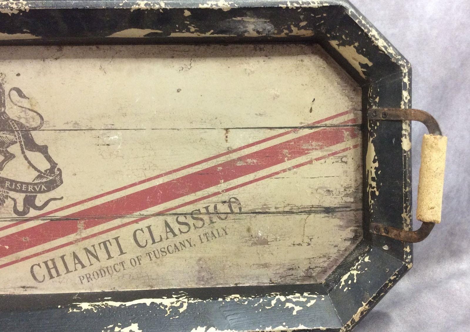 Vintage Chianti Classico Rustic Double Handle Serving Tray, Italian Wine Bar Decor