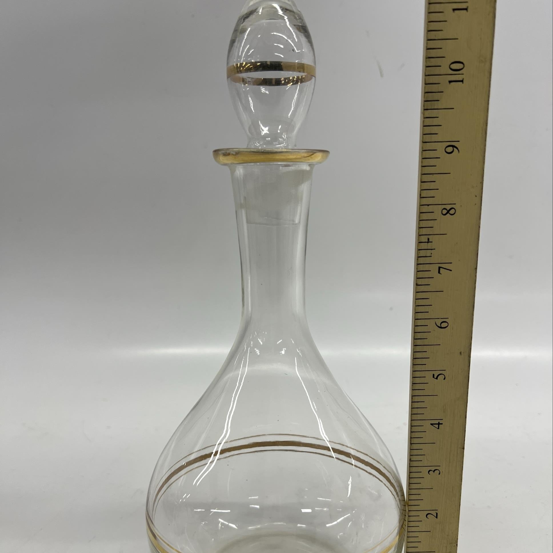 Glass Decanter with Gold Accent Bands and Stopper