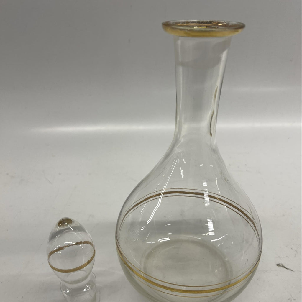 Glass Decanter with Gold Accent Bands and Stopper