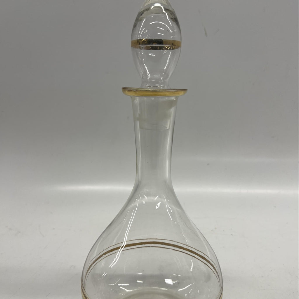 Glass Decanter with Gold Accent Bands and Stopper