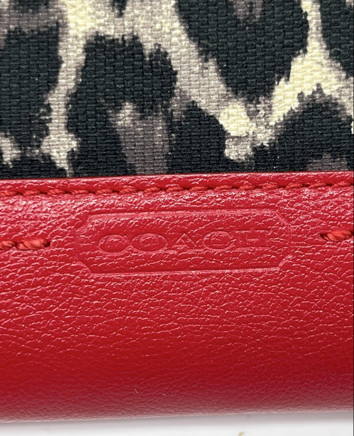 Coach Red Leather and Leopard Print Wristlet Wallet