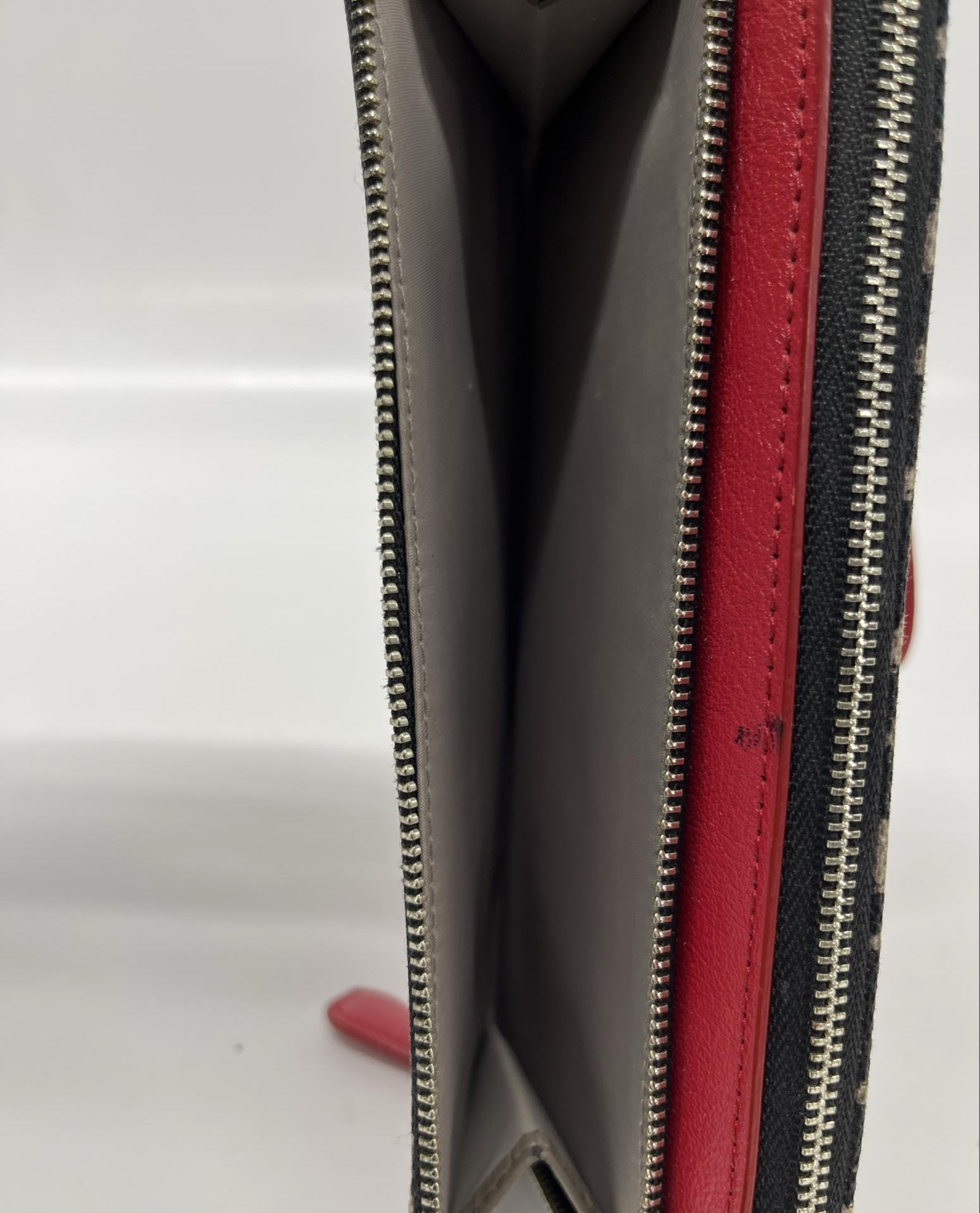 Coach Red Leather and Leopard Print Wristlet Wallet